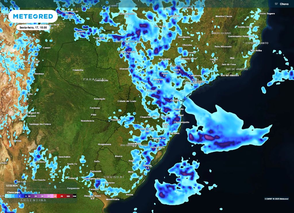 Previsão de chuva para a tarde desta sexta-feira (17) na Região Sul.
