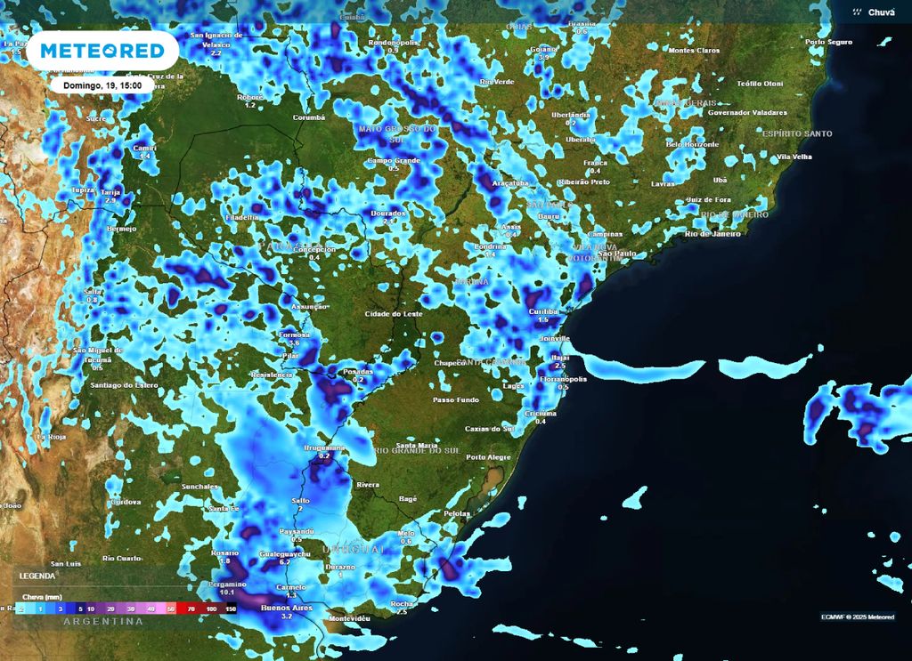 Previsão de chuva para a tarde deste domingo (19) na Região Sul.
