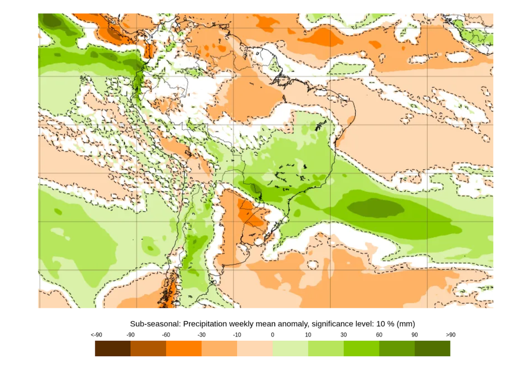 Previsão de anomalia de chuva entre 12 e 19 de outubro, segundo o ECMWF. Créditos: ECMWF. Previsão de anomalia de chuva entre 12 e 19 de outubro, segundo o ECMWF. Créditos: ECMWF.