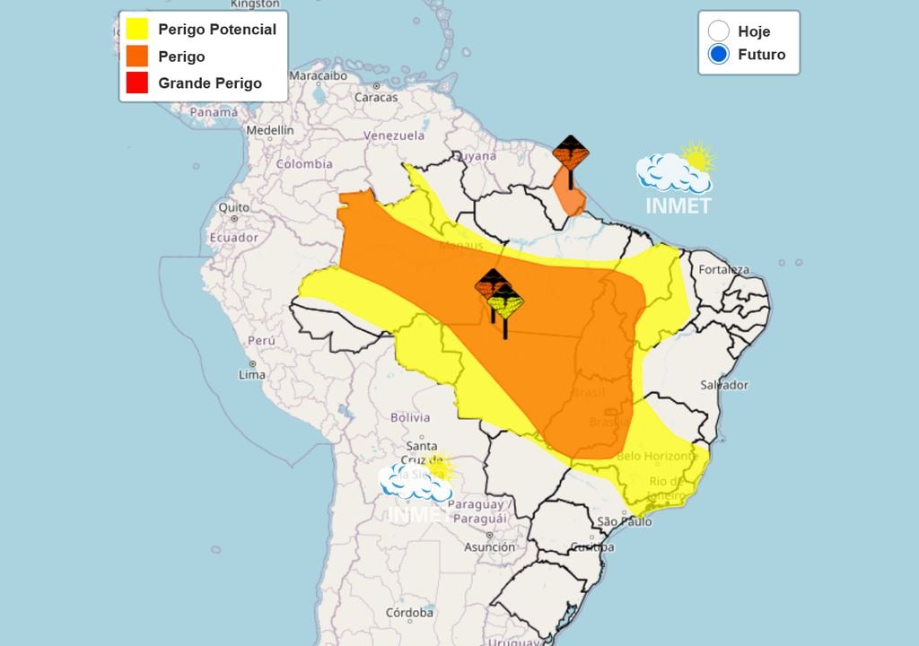 Mapa de alertas emitidos pelo INMET nesta quinta-feira. Mapa de alertas emitidos pelo INMET nesta quinta-feira.