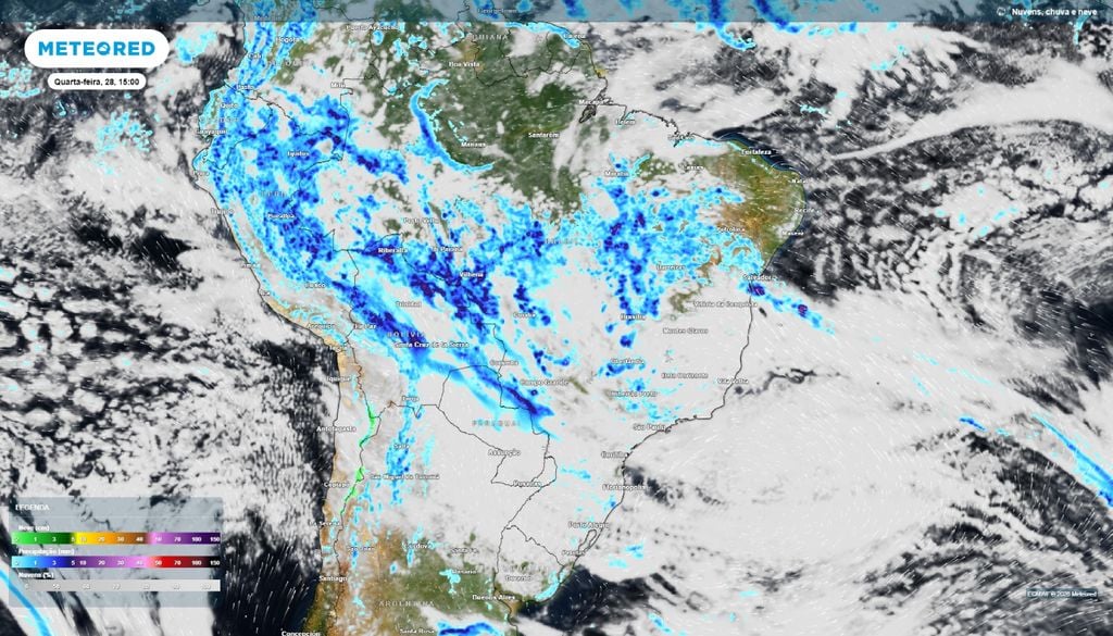 Chuva e nuvens Nebulosidade aumenta sobre Centro-Sul, mas chuvas se concentram em áreas pontuais do Sudeste e Centro-Oeste.