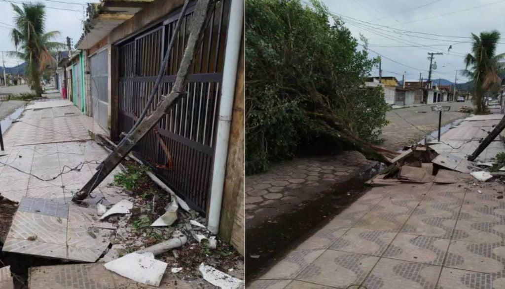 Ventania atingiu a Baixada Santista e provocou estragos. Foto: (Divulgação/ Defesa Civil de Mongaguá) Ventania atingiu a Baixada Santista e provocou estragos. Foto: (Divulgação/ Defesa Civil de Mongaguá)
