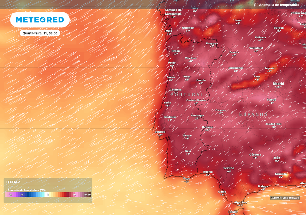 O rio atmosférico impulsionará para o nosso país uma massa de ar tropical marítima muito amena, provocando uma subida das temperaturas que registarão valores acima da média para esta época do ano.