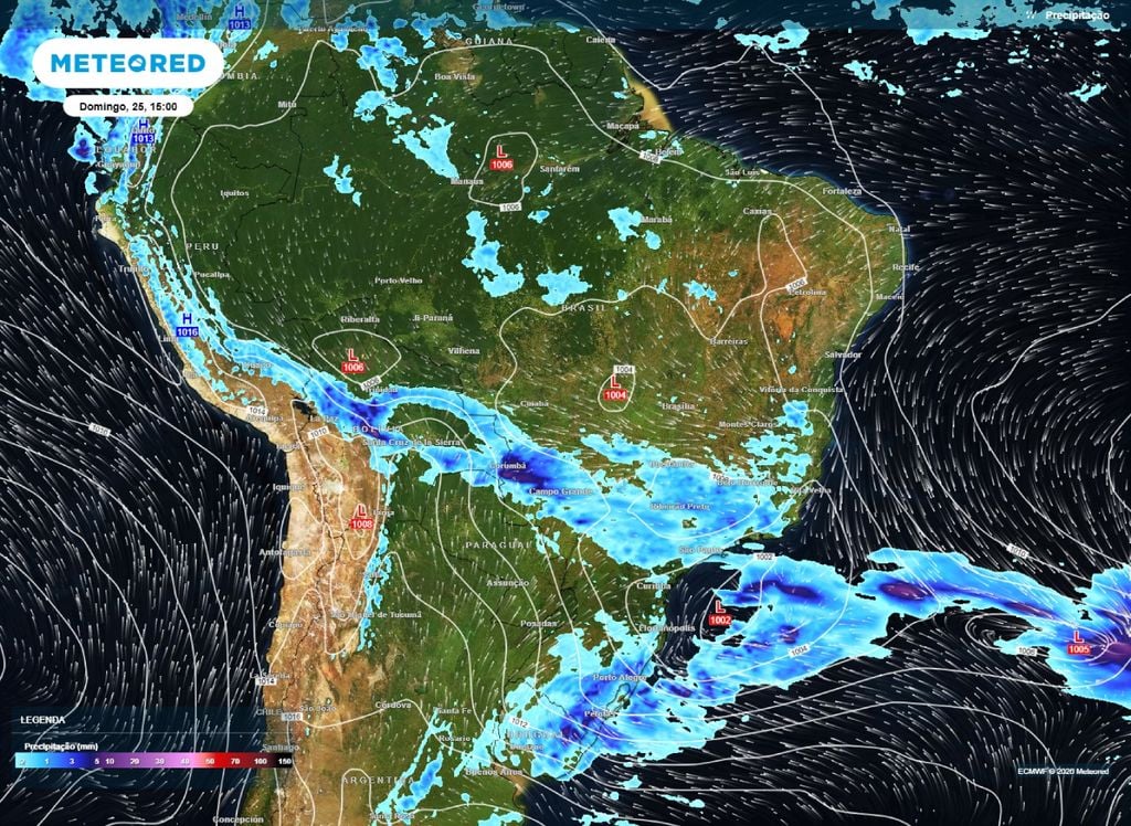 Domingo (25) com chuvas espalhadas pelo Centro-Sul.