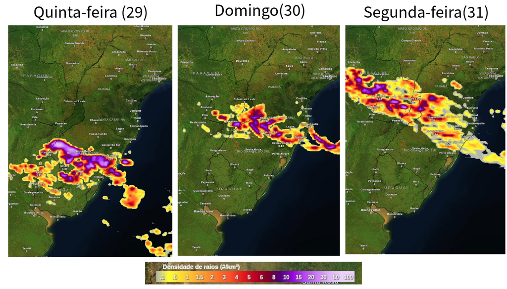 Previsão de tempestades severas entre quinta (27) e segunda-feira (31), segundo o ECMWF. Previsão de tempestades severas entre quinta (27) e segunda-feira (31), segundo o ECMWF.