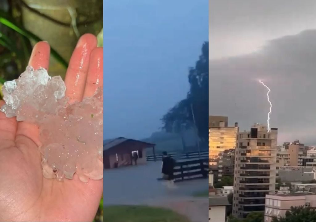 Queda de granizo, pessoas ilhadas e tempestades. Assim foi o Feriado do Dia do Trabalhador no Rio Grande do Sul. Fotos: Redes Sociais.