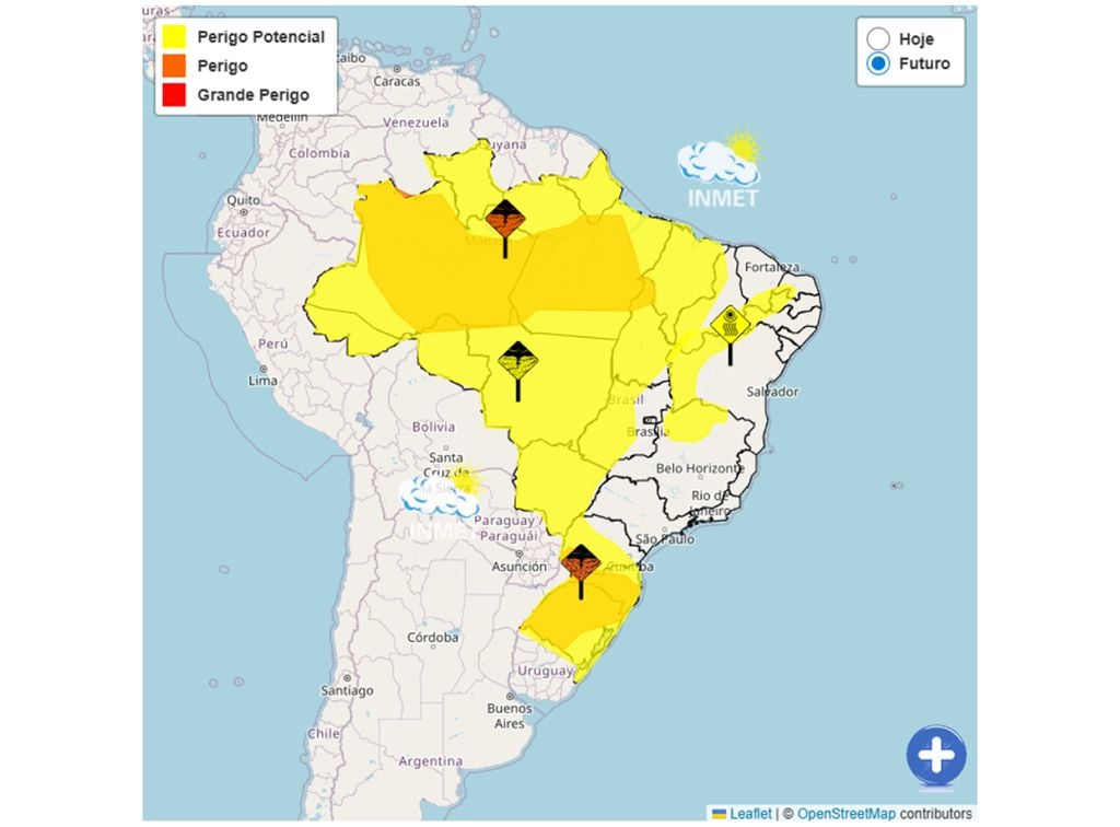 Alertas do INMET para a terça-feira, 17 de fevereiro.