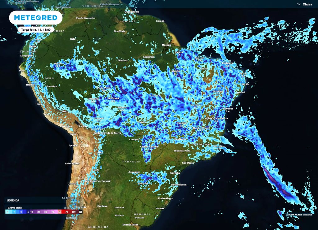 Previsão de chuva para a tarde de terça-feira (14). Previsão de chuva para a tarde de terça-feira (14).