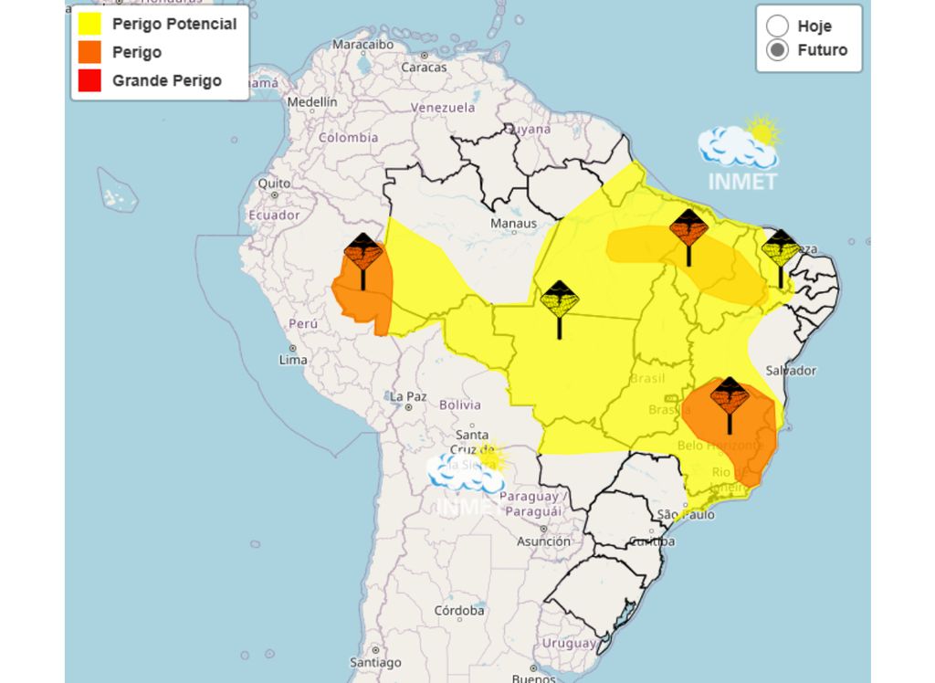 Alertas de chuva intensa emitidos pelo INMET nesta quarta-feira (08).