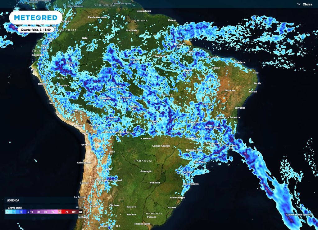Previsão de Chuva para a tarde de quarta-feira (08).