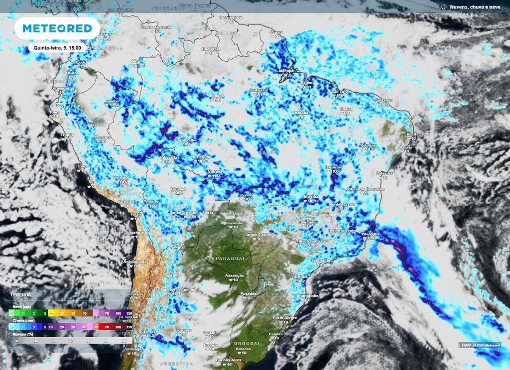 Nebulosidade e chuva prevista para a tarde de quinta-feira (09).