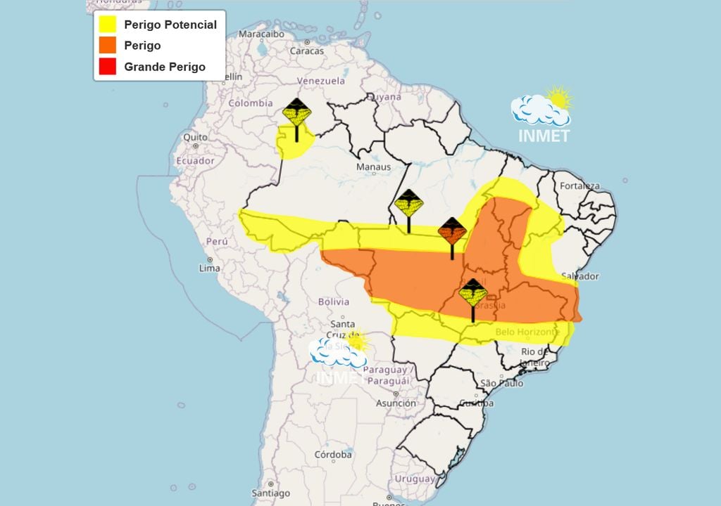 Mapa de alertas de chuva intensa emitidos pelo INMET para o Brasil nesta sexta-feira.
