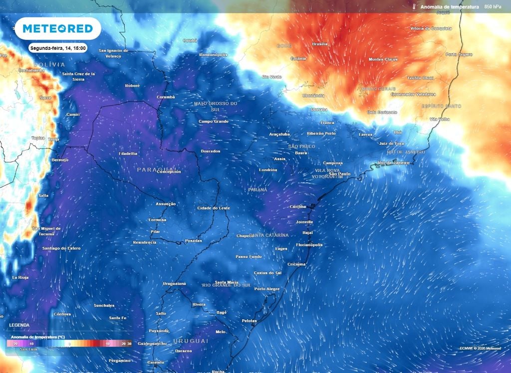Massa de ar polar Ar polar avança pelo Centro-Sul do Brasil e faz temperaturas máximas ficarem baixas.