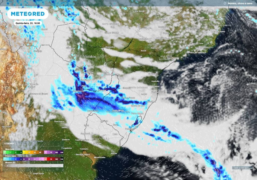 Chuvas previstas para o Sul o Brasil terão intensidades entre moderadas e fortes.