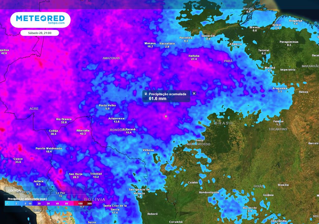 Acumulados totais registrados até o final do Sábado.