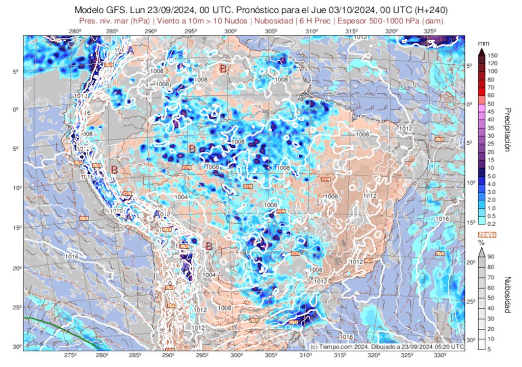 Previsão de nebulosidade e chuva para 03 de Outubro.