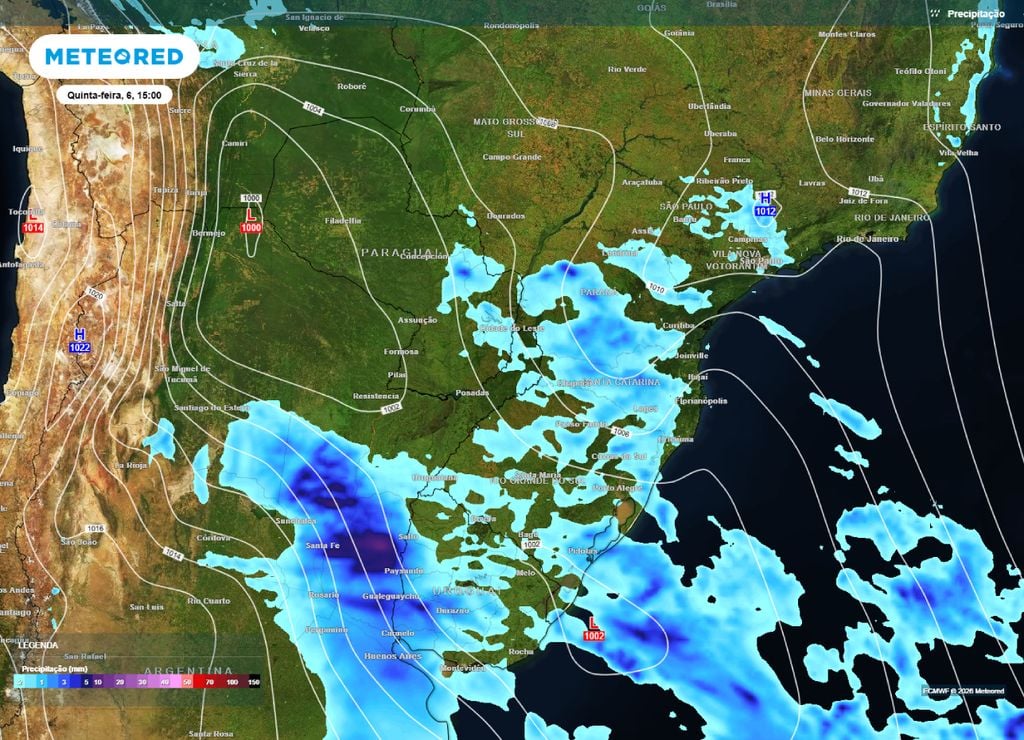 chuva tempestades Previsão de chuva e pressão para a tarde da quinta-feira, 6 de agosto.