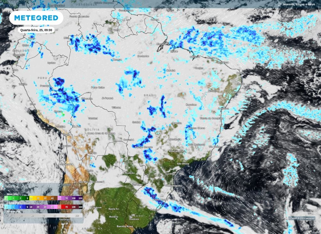 Previsão de nebulosidade e chuva durante a manhã desta quarta-feira (25).