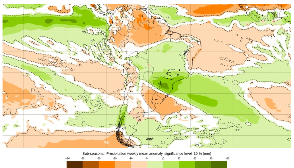 Previsão de anomalia de chuva entre 31 de agosto e 7 de setembro, segundo o modelo ECMWF. Créditos: ECMWF. Previsão de anomalia de chuva entre 31 de agosto e 7 de setembro, segundo o modelo ECMWF. Créditos: ECMWF.