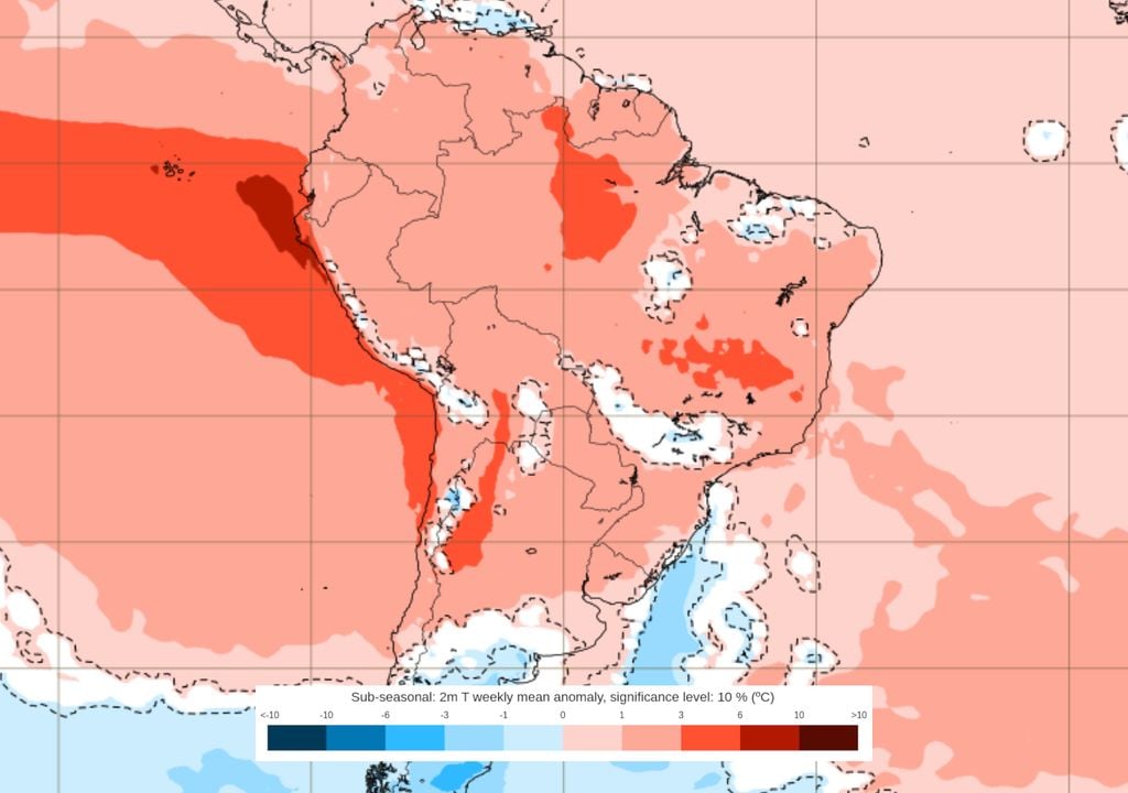Previsão de anomalias de temperatura entre os dias 21 e 28 de Setembro mostra que o calor vai voltar a predominar sobre o Brasil, com temperaturas muito altas no centro-norte do país.
