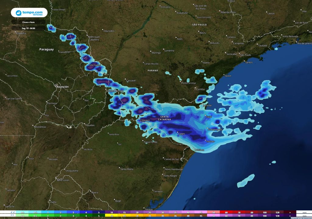 alerta de chuvas volumosas em Santa Catarina.