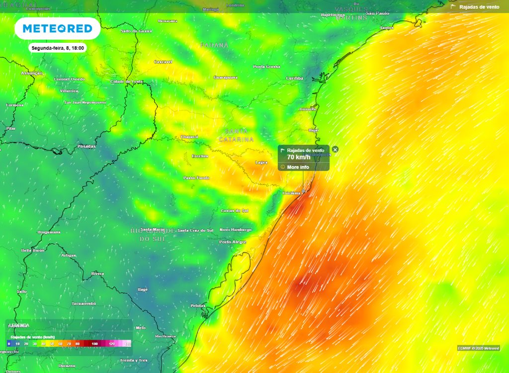 alerta de rajadas de vento