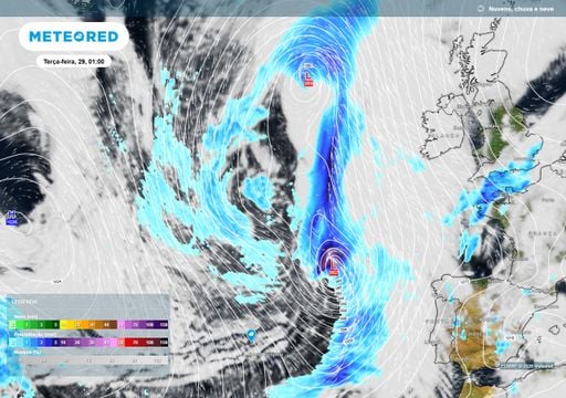 Ciclog&eacute;nese explosiva forma-se no Atl&acirc;ntico Norte: chuva nos A&ccedil;ores e em Portugal continental nestas datas