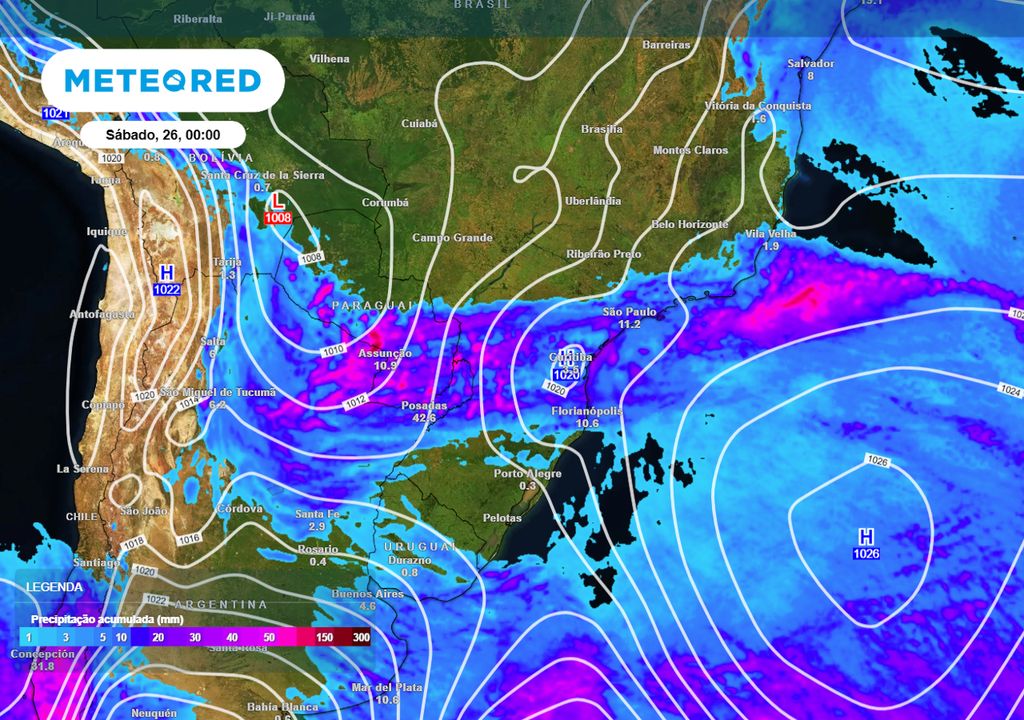 Previsão de acumulados totais até este sábado.