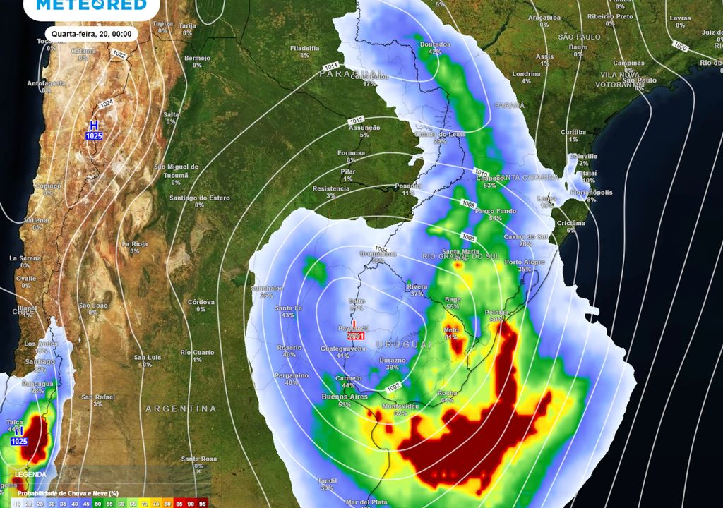 Previsão de probabilidade de chuva na quarta-feira durante a madrugada. Previsão de probabilidade de chuva na quarta-feira durante a madrugada.