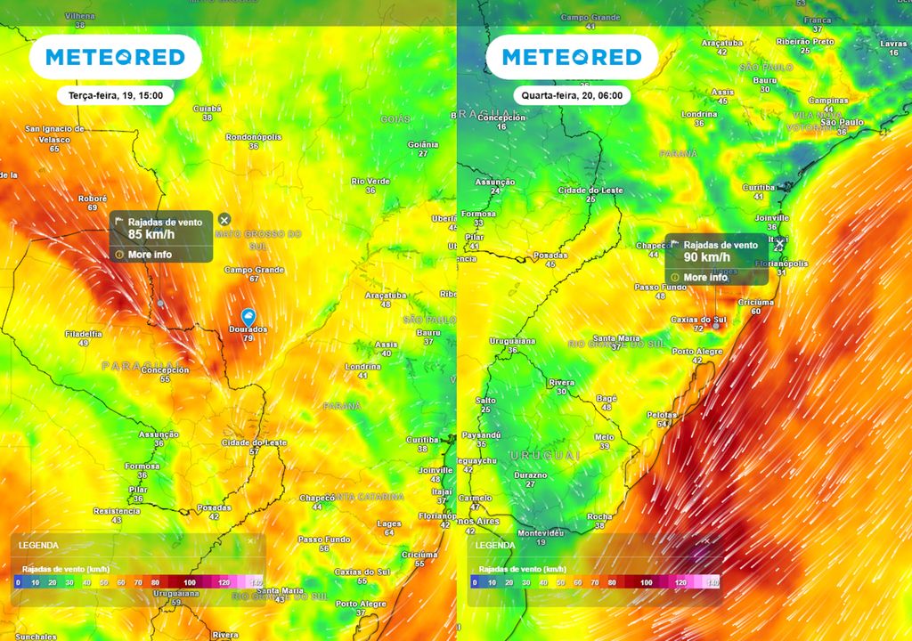 Previsão de rajadas de vento na terça-feira durante a tarde e na quarta-feira durante a manhã. Previsão de rajadas de vento na terça-feira durante a tarde e na quarta-feira durante a manhã.