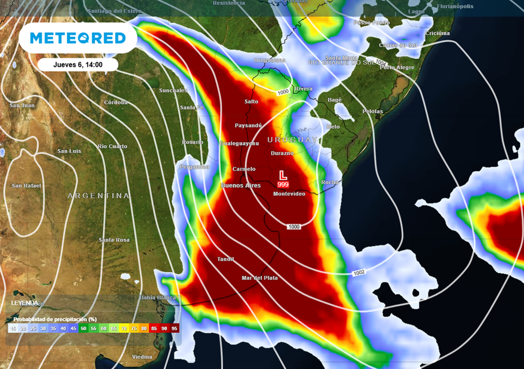 ciclogénesis jueves 6 de agosto Probabilidad de precipitaciones sobre el centro este del país con la ubicación clara del sistema de baja presión.