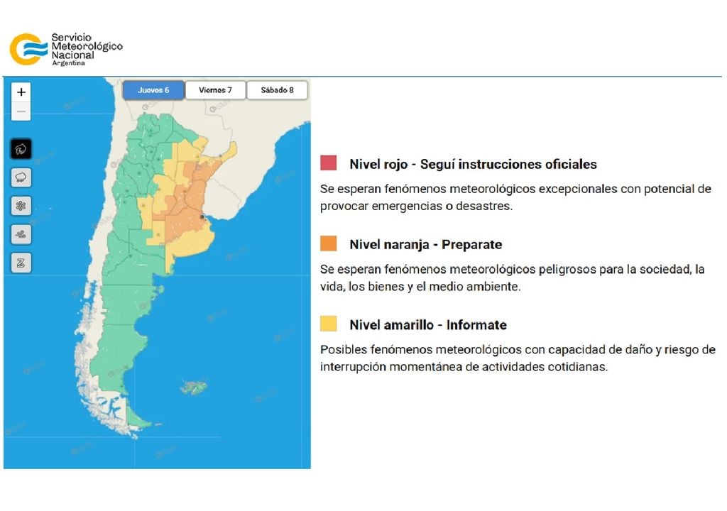alerta por tormentas Alerta SMN por tormentas fuertes a severas para este jueves 6 de agosto. Fuente: SMN