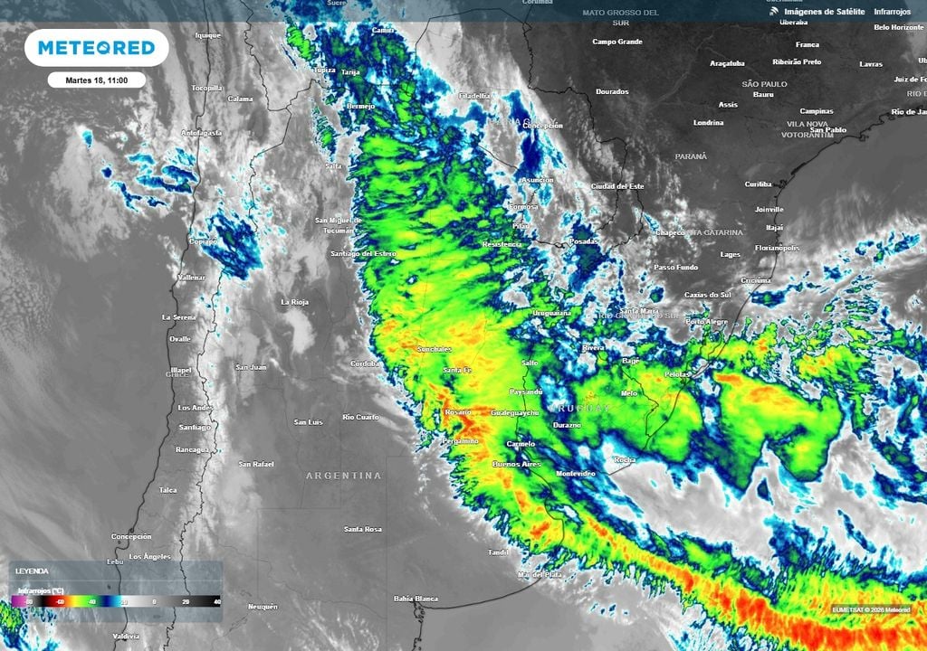 Argentina tiempo pronóstico alerta SMN Imagen satelital de la mañana del martes 18.