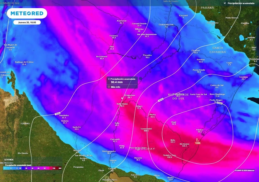 Argentina tiempo pronóstico alerta SMN Lluvias previstas en las próximas 72 horas sobre el noreste argentino.