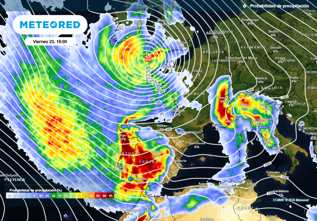 Ingrid traerá precipitaciones de cierta intensidad en la Península, descendiendo rápidamente la cota de nieve durante la jornada de mañana.