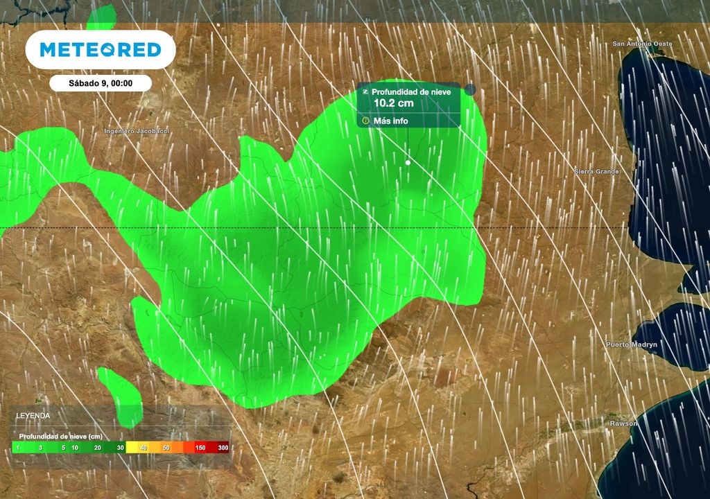 Para el viernes se esperan nevadas sobre sectores del sur de Río Negro y norte de Chubut que en algunos sectores podrán superar los 10 cm de acumulación.
