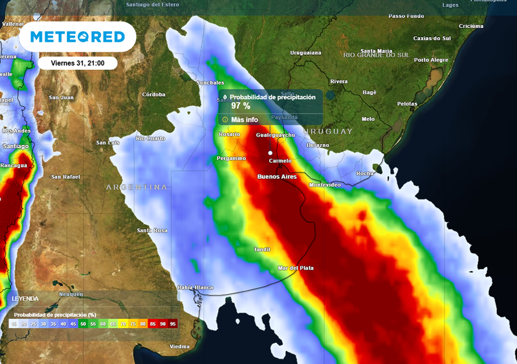 Viernes 31 de julio, el desarrollo de un sistema de baja presión en superficie (ciclogénesis), pone en alerta por probables tormentas fuertes a severas el centro-este del país.