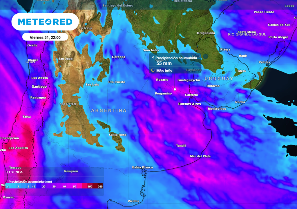 lluvias el viernes 31 de julio Las tormentas del viernes 31 dejarán acumulados que podrían superar los 50 mm en la región Pampeana, con actividad eléctrica, ráfagas acompañando a las tormentas, y ocasional caída de granizo.