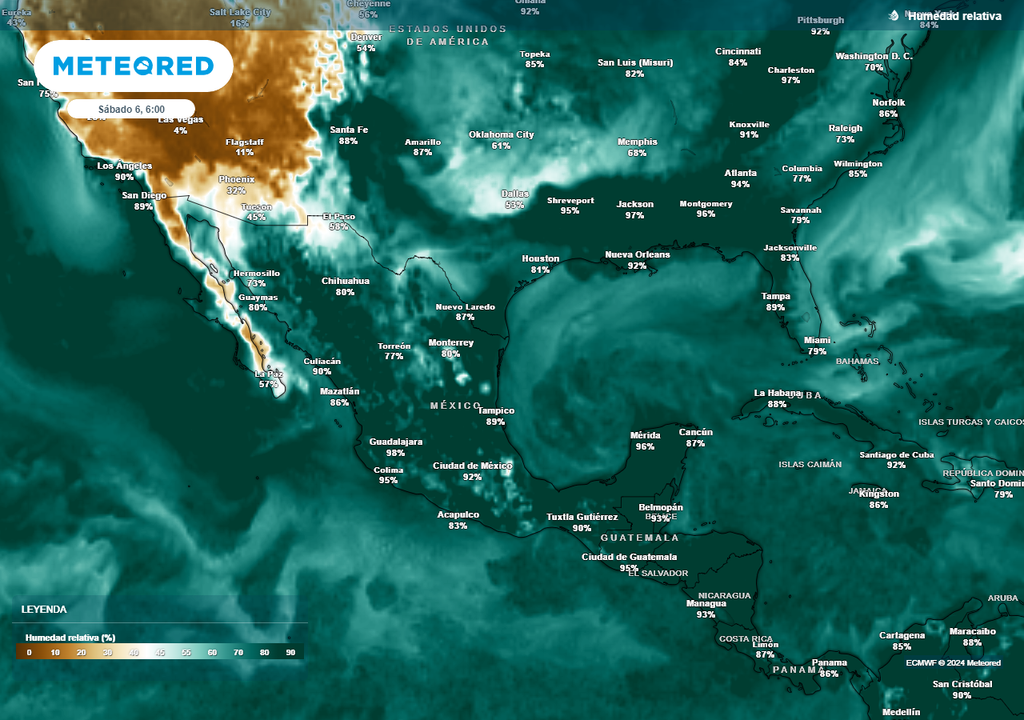 Humedad relativa muy alta con intensas lluvias