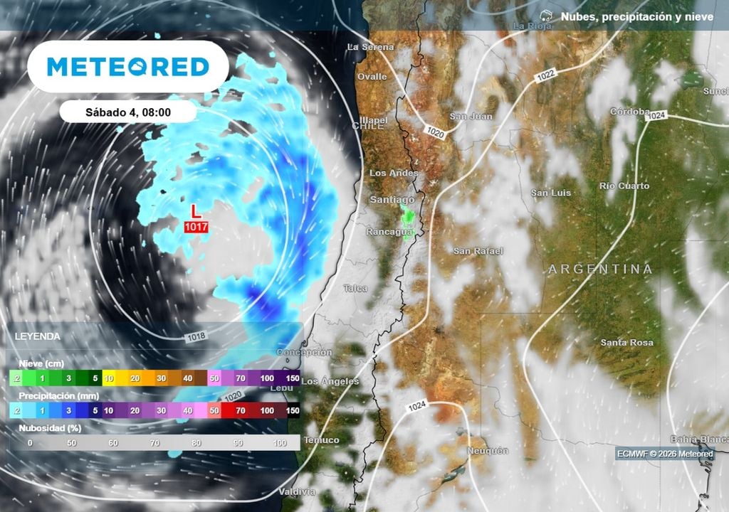 Un ciclón extratropical amenaza con formarse durante los próximos días: las lluvias podrían llegar a Santiago.