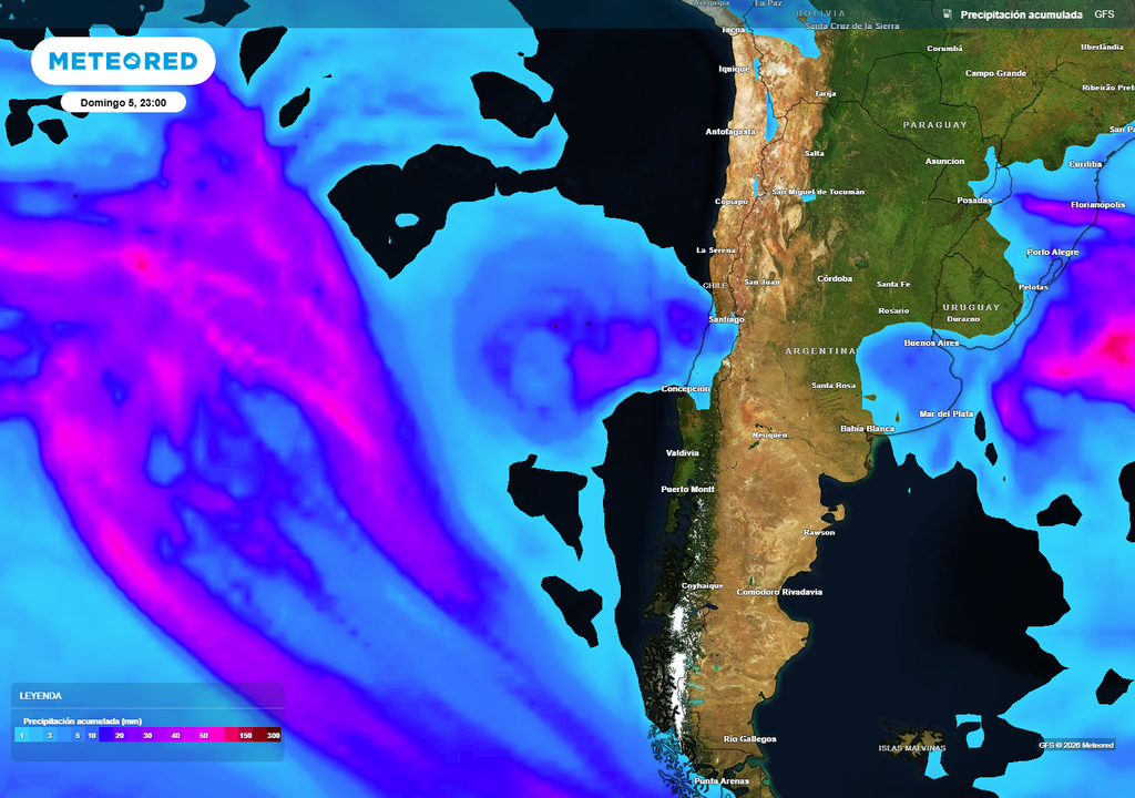 acumulados de lluvia Las precipitaciones en este fin de semana las dejará el paso de un ciclón extratropical con núcleo frío de altura, que acarrea inestabilidad en su camino.