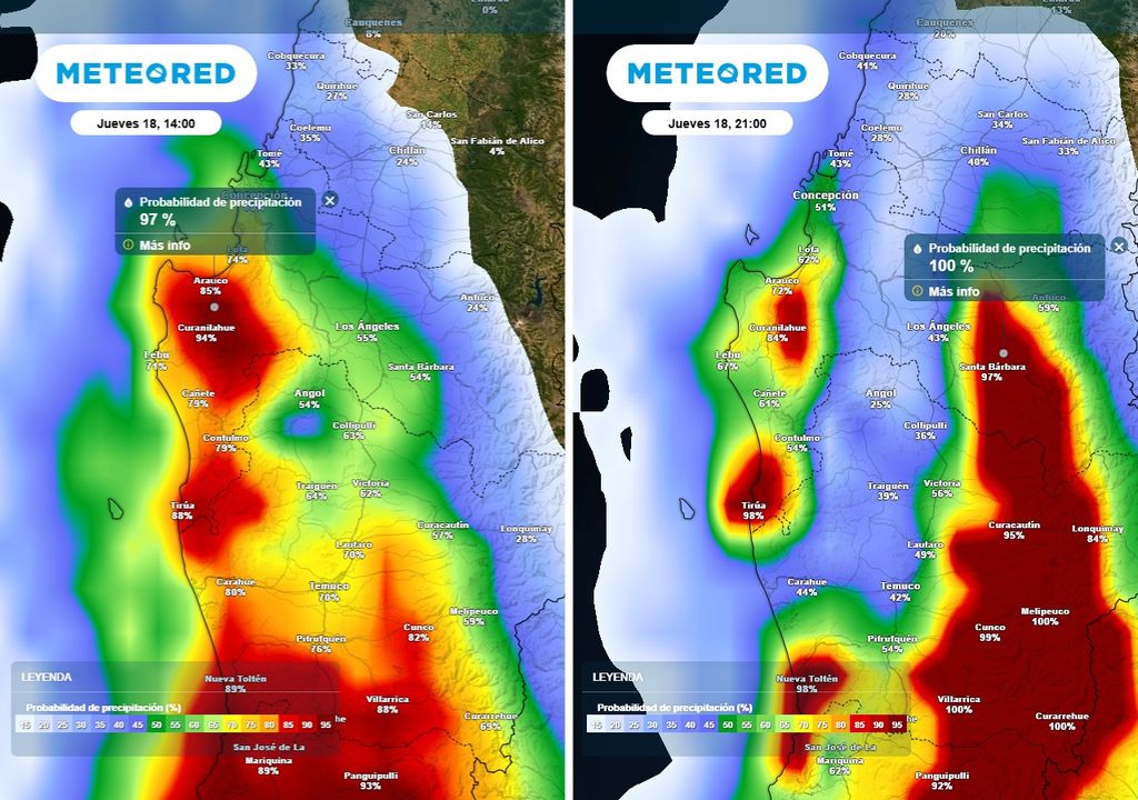 Ciclón extratropical con lluvias para Fiestas Patrias 2025 en la Región de Biobío, Meteored, Chile