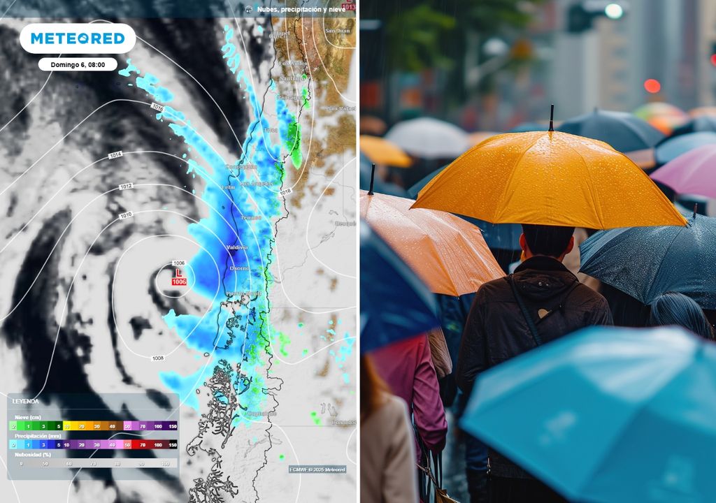Pronóstico de lluvias y personas con paraguas