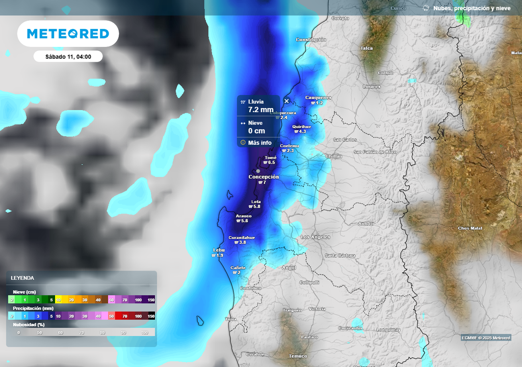 Sábado (11) con abundantes lluvias en Ñuble y Biobío, Meteored, Chile Sábado (11) con abundantes lluvias en Ñuble y Biobío, Meteored, Chile