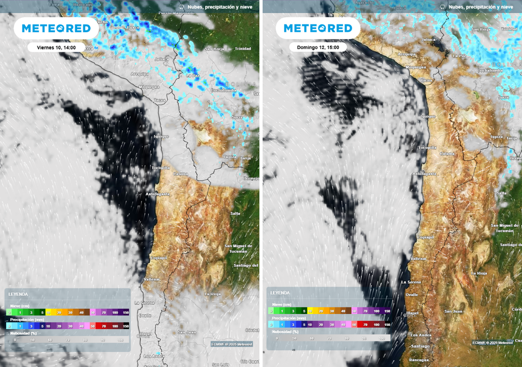 nubes previstas sobre el norte de Chile
