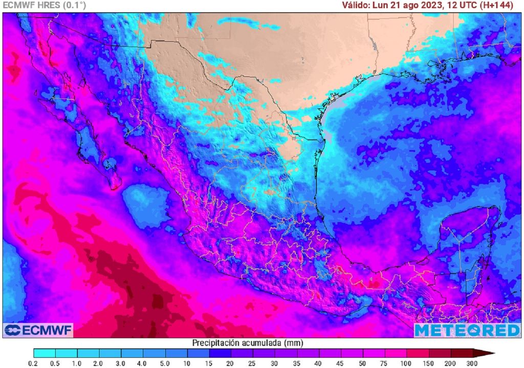 Modelo ECMWF - Acumulado de lluvias en milímetros