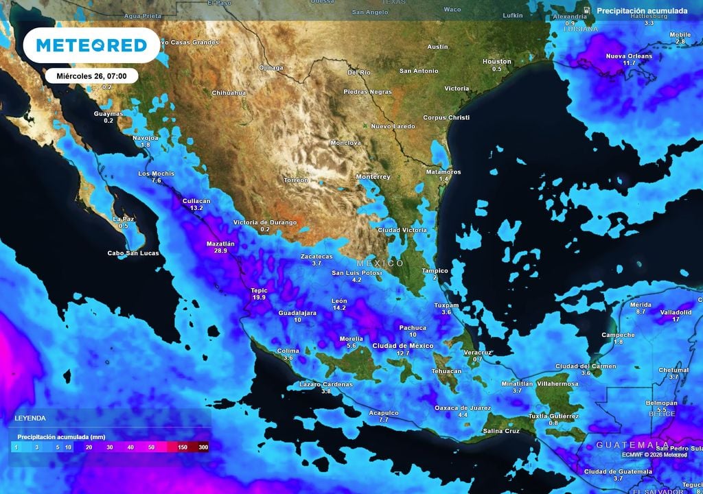 Esta tarde de martes se prevén tormentas dispersas en occidente, centro y sureste de 10-25 mm y algunas superando los 50-70 mm con granizadas, ayudando a refrescar.