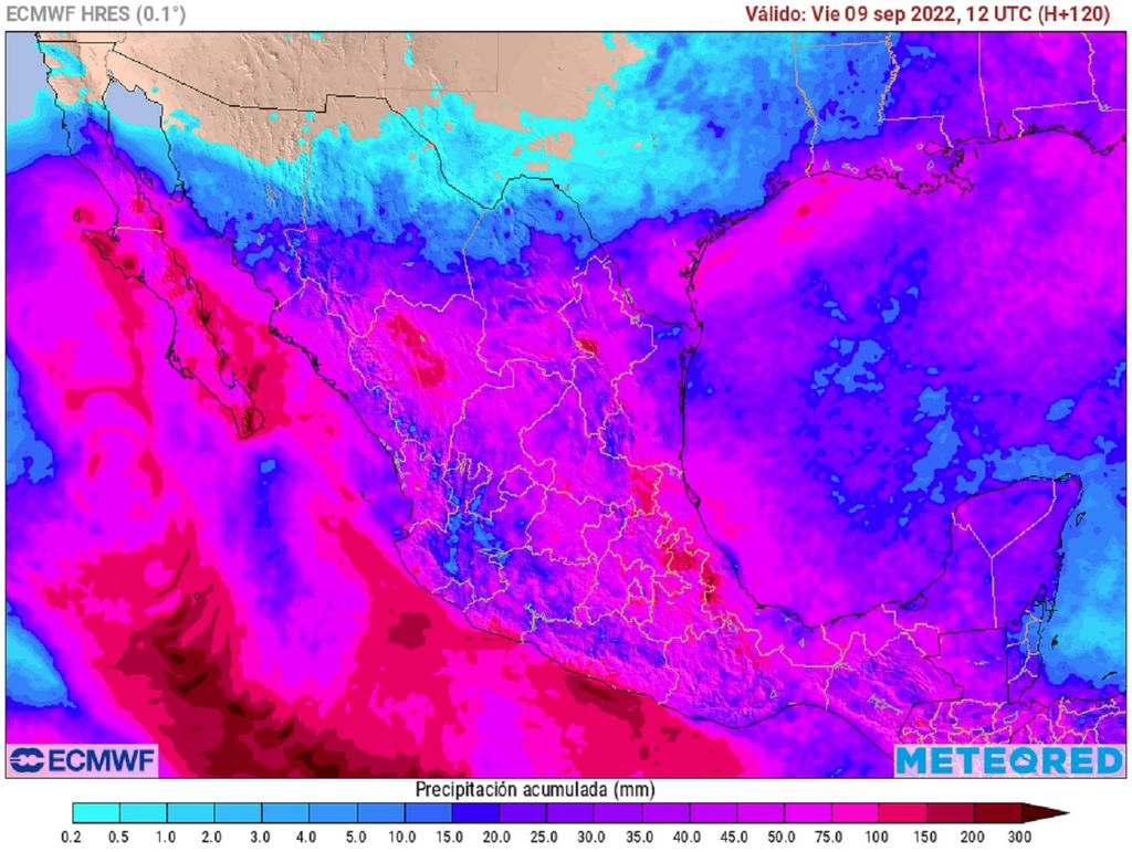 Modelo ECMWF - precipitación acumulada del 4 al 8 de septiembre Modelo ECMWF - precipitación acumulada del 4 al 8 de septiembre