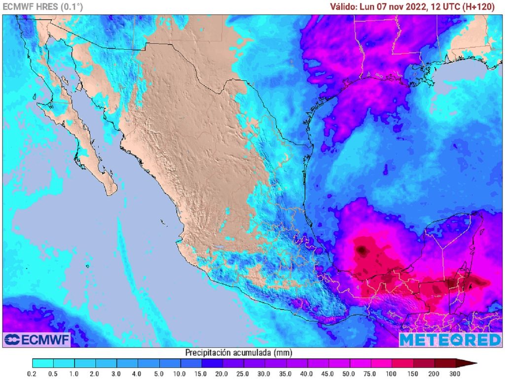 Modelo ECMWF - Lluvias acumuladas en milímetros de jueves a domingo.