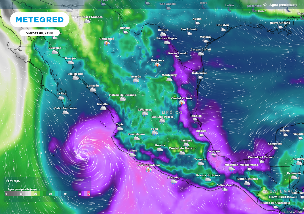 Pronóstico de agua precipitable en milímetros Pronóstico de agua precipitable en milímetros